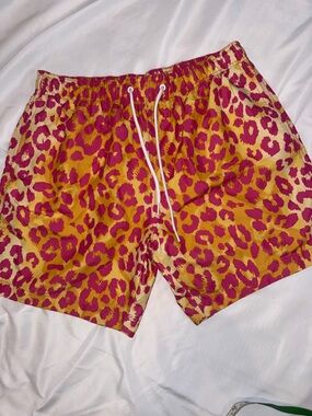 H&M Yellow and Pink Leopard Print Swim Trunks